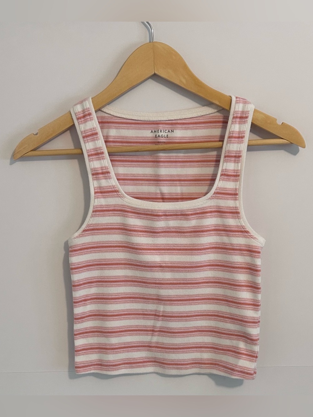 American Eagle Ribbed Striped Tank Top Pink White Cotton Women’s Small